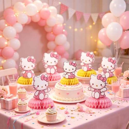 Kitty Birthday Party Supplies , 8Pcs Honeycomb Centerpieces for - Product Imagery