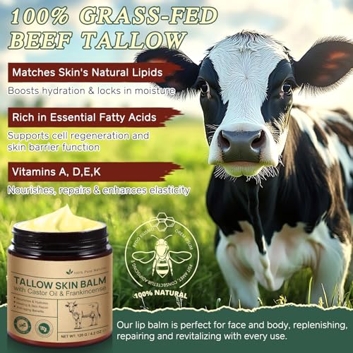 Beef Tallow for Skin & Face Cream with Castor Oil and - Product Imagery