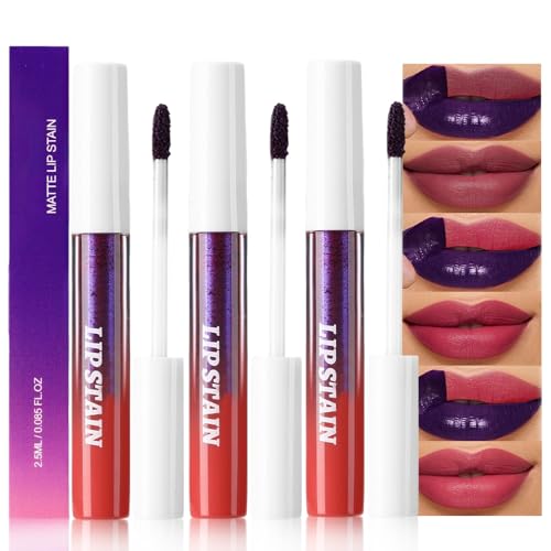 evpct 3Pcs Peel Off Lip Stain Tints, Maroon Mauve Red Matte Li...