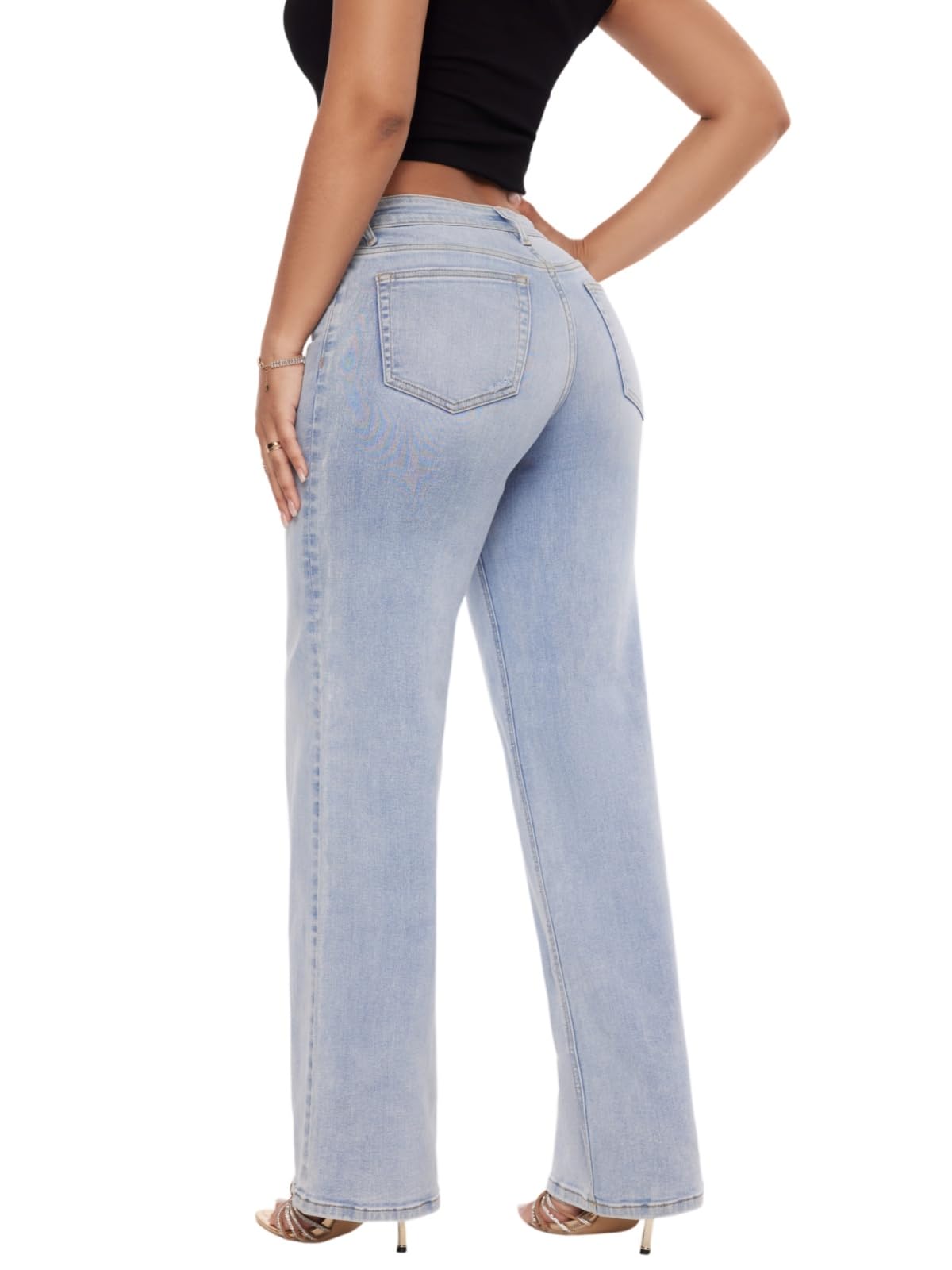 ONESO Wide Leg Jeans for Women Mid Low Rise Baggy Stretchy Denim Pants - View 2