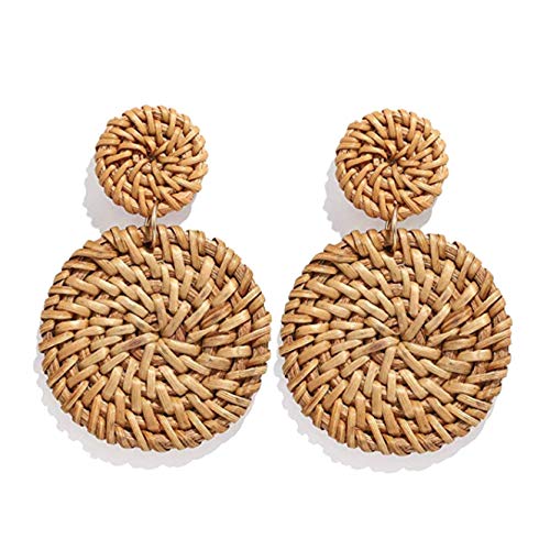 Rattan Statement Hoop Earrings - Woven Dangle Drop Earrings Set - Product Imagery