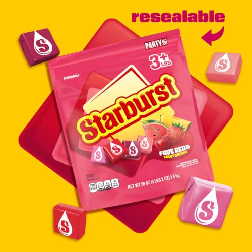 STARBURST FaveREDS Chewy Fruit Chews, Bulk, Wrapped, Party Size, - Product Imagery