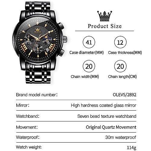 OLEVS Men Watches Luxury Waterproof Luminous Easy Read - Product Imagery