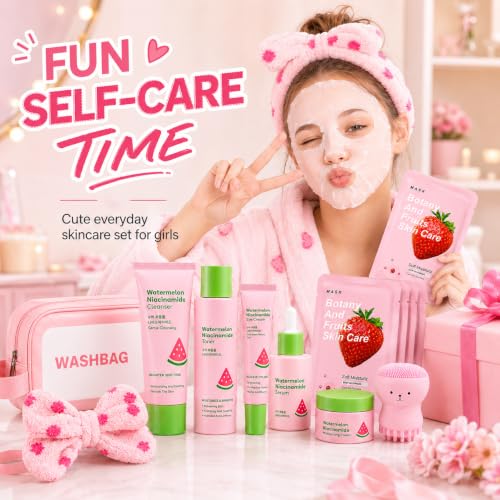 Watermelon Skin Care Set for Teens Girls Women, Gentle Facial - Product Imagery