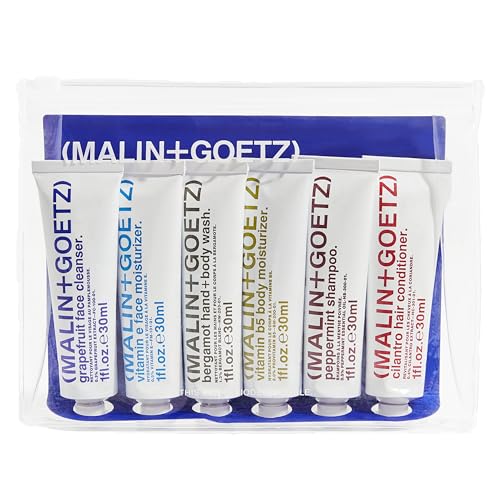 MALIN+GOETZ Best-Sellers Travel Kit | Six Everyday Essentials for Face, Body + Hair | Grapefruit Face Cleanser, Vitamin E Face Moisturizer, Peppermint Shampoo + More | Vegan, Travel-Friendly(6 x 1 oz) - Elefair Tech Official Product View 1