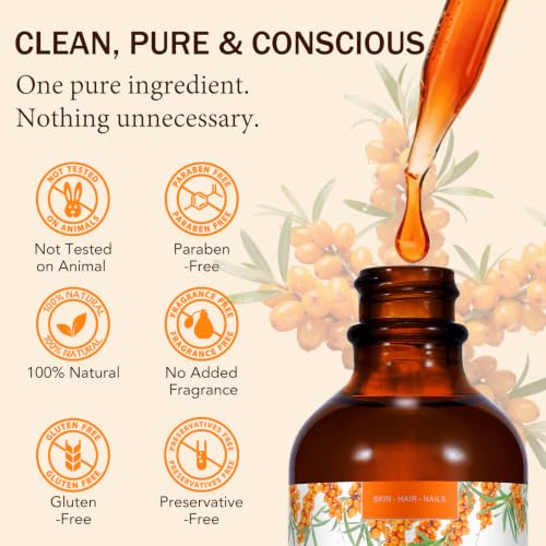 Sea Buckthorn Oil 2oz，Sea Buckthorn Oil Organic for Face & Hair - Product Imagery