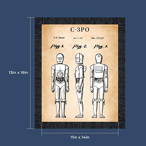 R2-D2, C-3PO and Ewoks Three Framed Patent Print Set, Vintage - Product Imagery