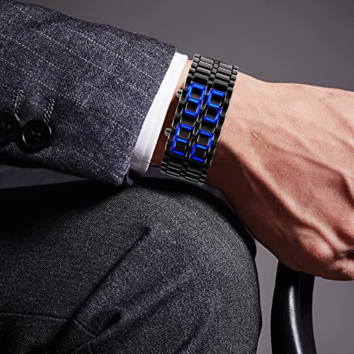 Gosasa Men's Lava Style Stainless Steel Watch Red Blue LED - Product Imagery