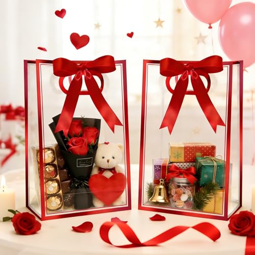 12 Pcs Clear Gift Bags with Handles, 7.1"x10.2"x3.2" Party Favor - Product Imagery