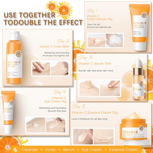 5PCS Vitamin C Skincare Set, Complete Face Care Kit with - Product Imagery