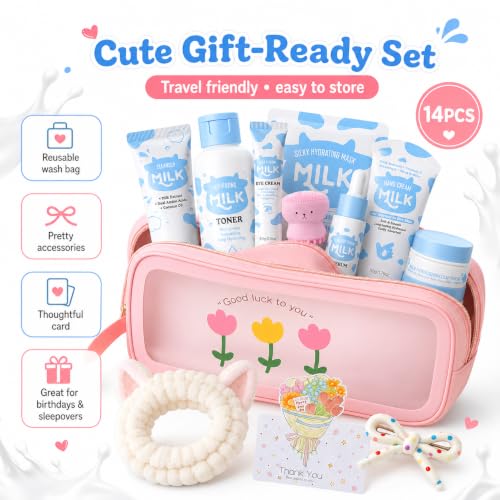 14PCS Milk Skincare Set for Kids - Skincare for Girls 10-12, - Product Imagery
