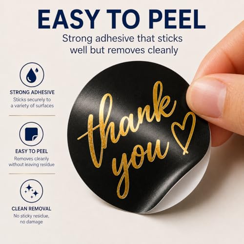 500 PCS Thank You Sticker Labels Roll, 1.5 Inch Round Gold Foil - Product Imagery