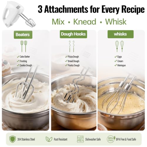 WEPSEN 5-Speed Electric Hand Mixer, 4 Large Mixing Bowls Set, - Product Imagery