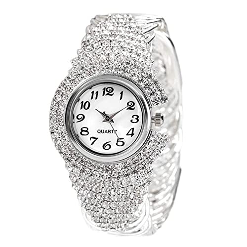 Women Elegant Crystal Bangle Braclet Round Dial Analog Quartz - Product Imagery