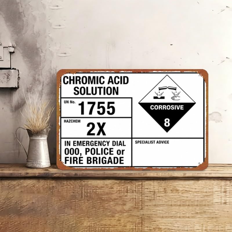 Interesting Metal Sign Chromic Acid Corrosive Warning Wall Decor - Product Imagery