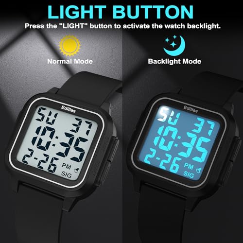 Edillas Square Sport Watch Digital for Women's Men's Big Numbers - Product Imagery
