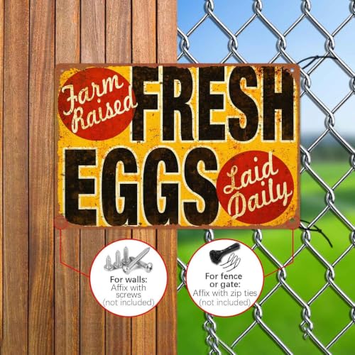 Vintage Farm Fresh Eggs Sign, 8 x 12 Inch Aluminum Metal Sign, - Product Imagery