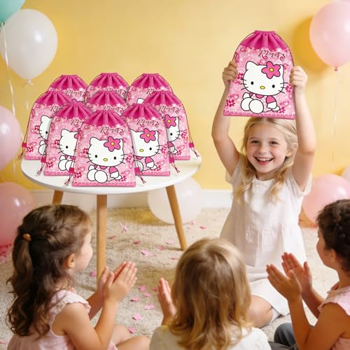 12 Pcs Kitty Drawstring Bag Set, Kitty Birthday party supplies, - Product Imagery