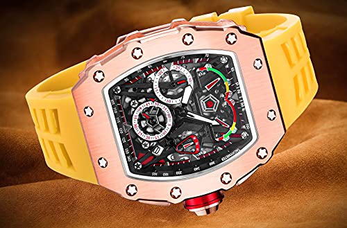 FANMIS Men's Tonneau Skeleton Chronograph Punk Rubber Strap - Product Imagery