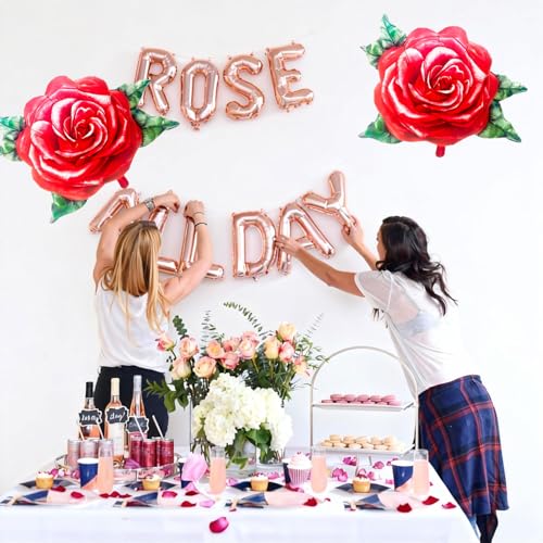 2 Pcs Red Rose Balloons, 31 Inch Realistic 3D Rose Flower - Product Imagery