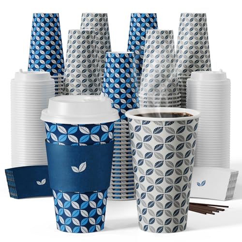 JOLLY CHEF 16 oz Coffee Cups with Lids 100 Pack, Disposable Hot - Product Imagery