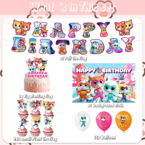 42Pcks Super Kitties Party Supplies Pack Includes，Banner，Cake - Product Imagery