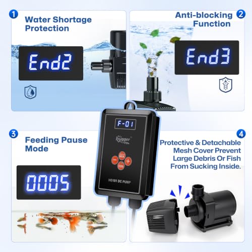 hygger Adjustable Submersible Pump, Ultra Quiet Aquarium Water - Product Imagery