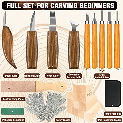 Wood Carving Kit, 23pcs Wood Carving Tools with 4 Wood Carving - Product Imagery