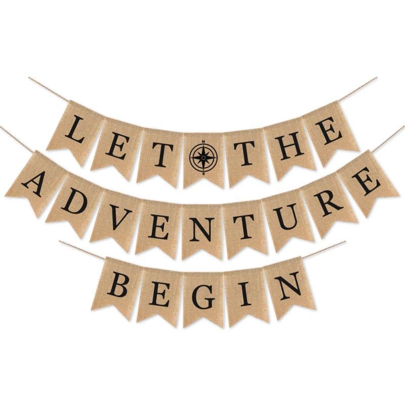 SWYOUN Burlap Let the Adventure Begin Banner Adventure Awaits - Product Imagery