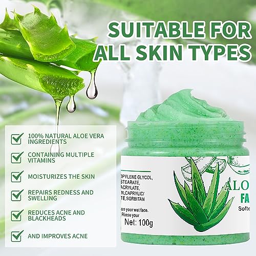 Aloe Vera Facial Scrub & Cleanser - Exfoliating Face Wash for - Product Imagery