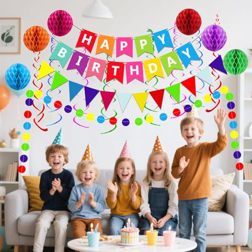 Happy Birthday Banner With Colorful Paper Flag Bunting Paper - Product Imagery