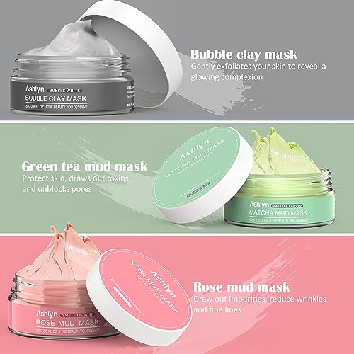 Ashlyn 3-Piece Mud Mask Set, Green Tea Mud Mask, Rose Mask - Product Imagery