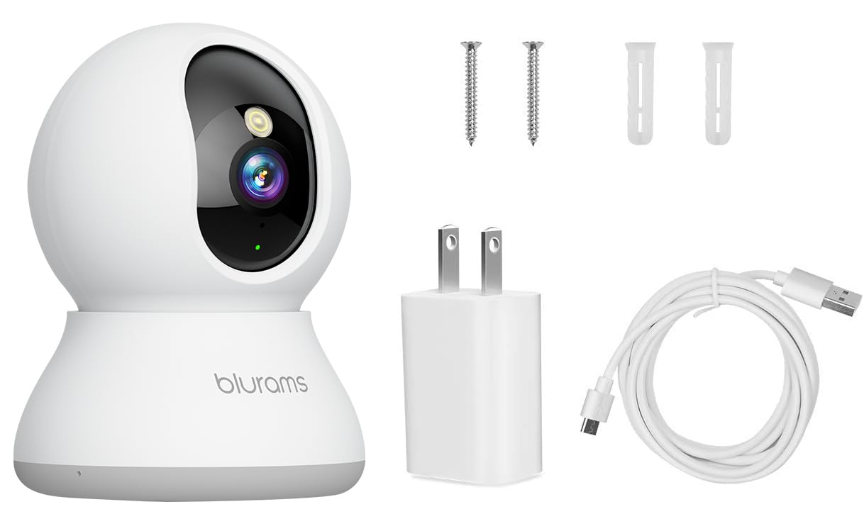 blurams 2K security camera with 360-degree view, night vision, smart motion tracking, 2-way audio, and compatibility with Alexa and Google Assistant