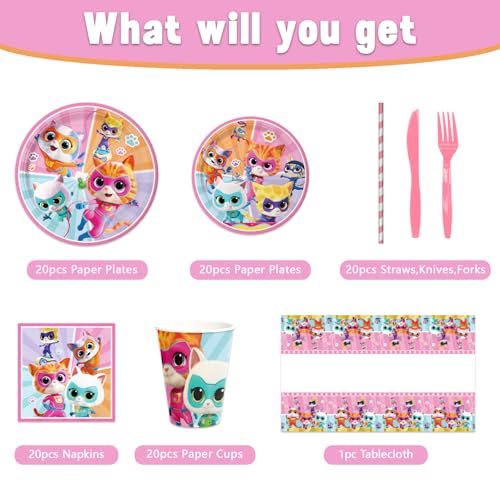 141pcs Super Kitties Birthday Tableware Decorations Party Plates - Product Imagery