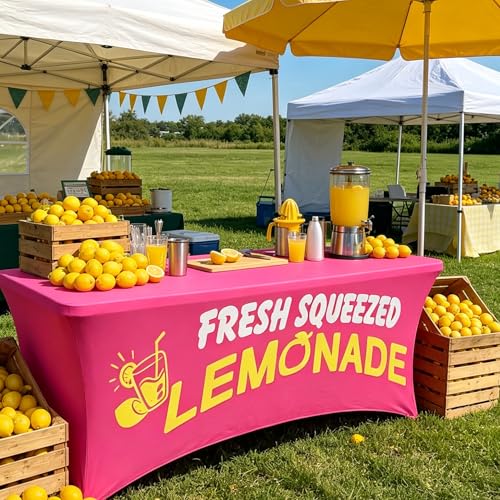 Elastic Lemonade Stand Table Cloth – 70"x30" Fitted Polyester - Product Imagery