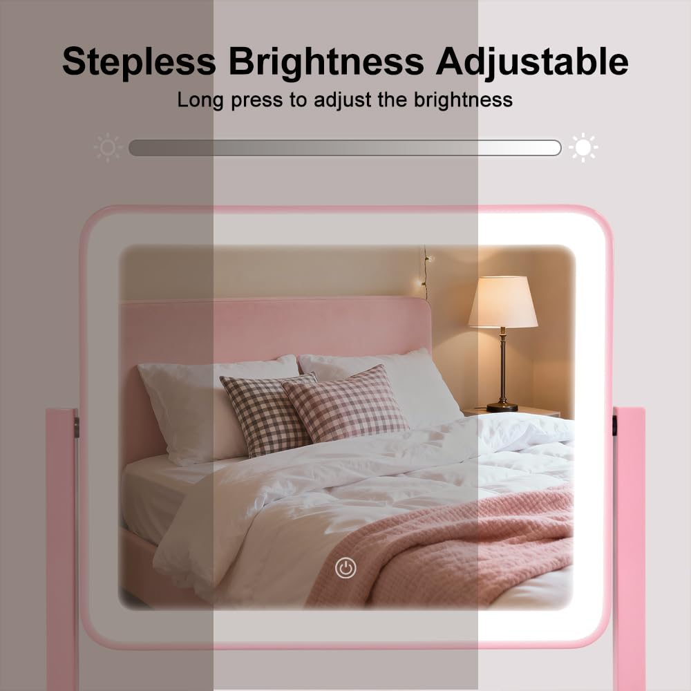 YEKKOPT Led Desk Vanity Mirror with Lights,10"×12" Pink Rechargeable Makeup Mirr - YEKKOPT Official Product View 5