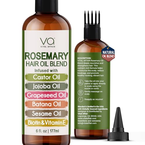 VITAL AFFAIR Blend Of Pure Rosemary Oil For Hair Growth 6 Fl Oz With Castor, - VITAL AFFAIR Official Product View 1