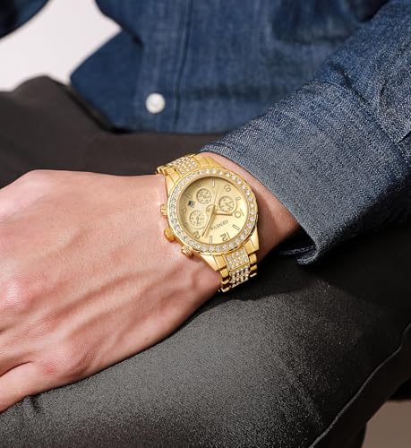 MASTOP Luxury Unisex Watch Crystal Quartz Calendar Gold Silver - Product Imagery