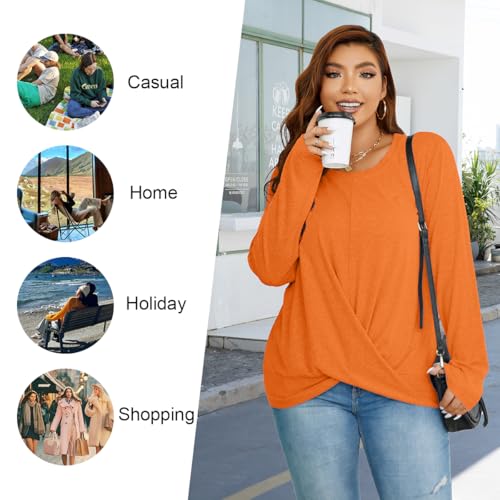 Women Tunic Tops, Long Sleeve Crewneck Shirt Twist Front Blouse - Product Imagery