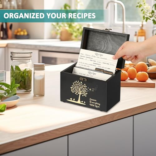CypherX Recipe Box with Cards and Dividers - Wooden Recipe Card - Product Imagery