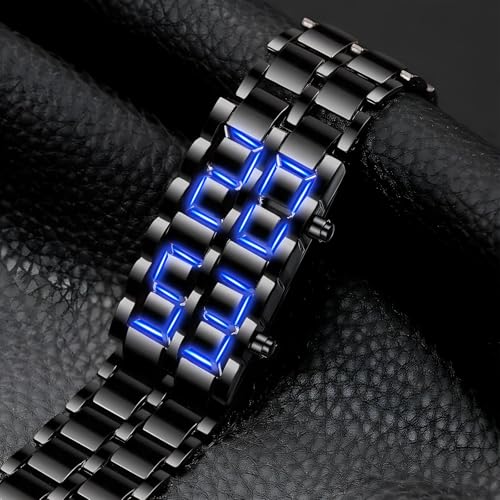 Gosasa Men's Lava Style Stainless Steel Watch Red Blue LED - Product Imagery