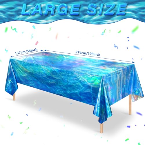 3Pcs 54 x 108 Inch Iridescent Ocean Waves Plastic Tablecloths - Product Imagery