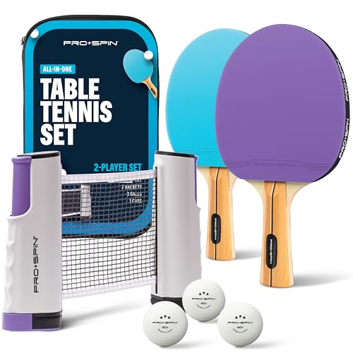 PRO-SPIN Portable Ping Pong Set with Retractable Ping Pong Net - Product Imagery