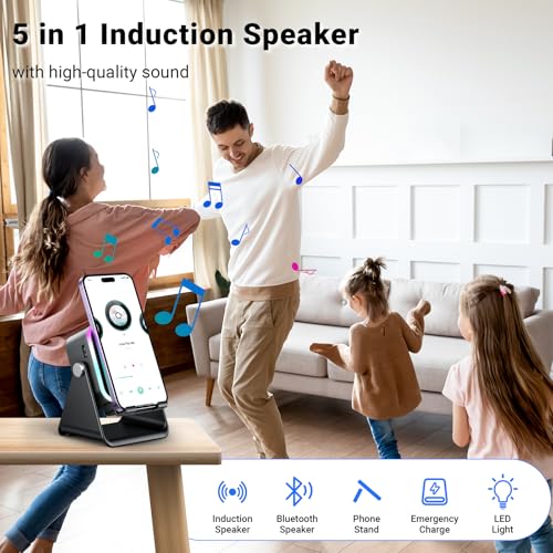 Induction Speaker with Phone Stand 5 in 1 Wireless Bluetooth - Product Imagery
