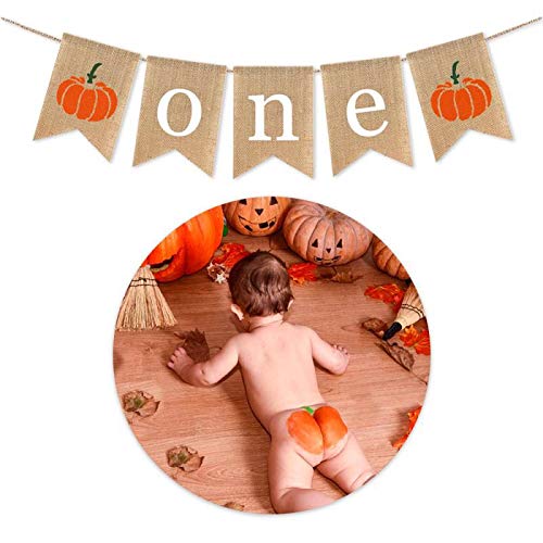 SWYOUN Burlap Pumpkin One Banner Boy Girl 1st Birthday Party - Product Imagery