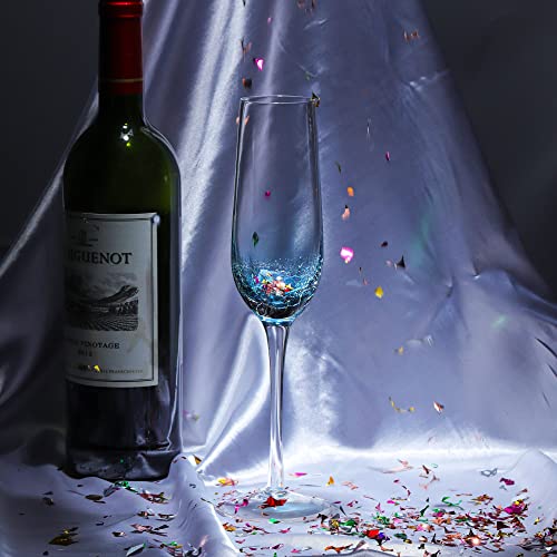 Joeyan Handmade Blue Crackle Champagne Flutes Glasses,Aesthetics - Product Imagery