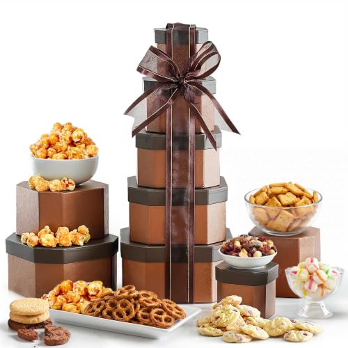 Broadway Basketeers Food Gift Basket Tower with Delightful - Broadway Basketeers Official Imagery - 1