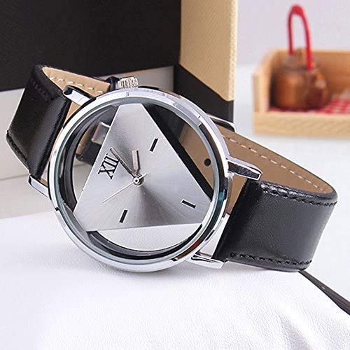 Unisex Charm Glass Hollow Triangle Dial Faux Leather Analog - Product Imagery