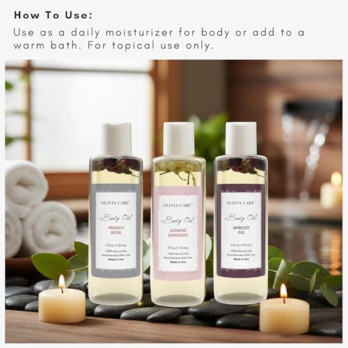 Olivia Care Body Oil Trio - Apricot Fig, French Rose & Jasmine - Product Imagery