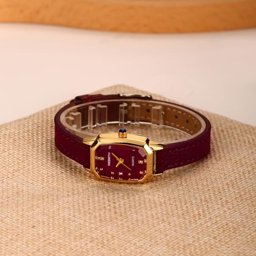 Women’s Gold Rectangular Quartz Watch Dress Wristwatch Red - Product Imagery